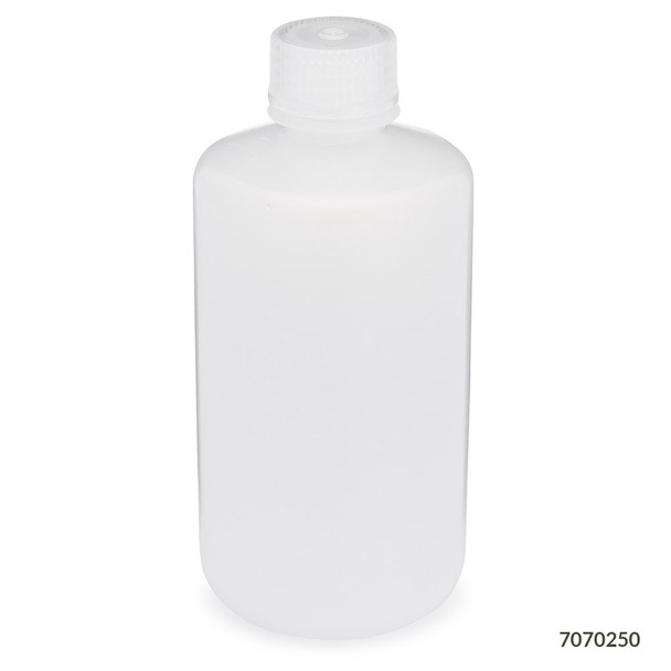 Bottle, Narrow Mouth, LDPE Bottle, Attached PP Screw Cap, 250mL, 12/Pack