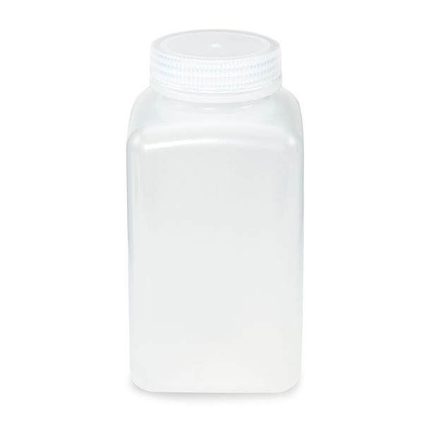 Bottle, Wide Mouth, Square, PP, Attached PP Screw Cap, 1000mL, 6/Pack