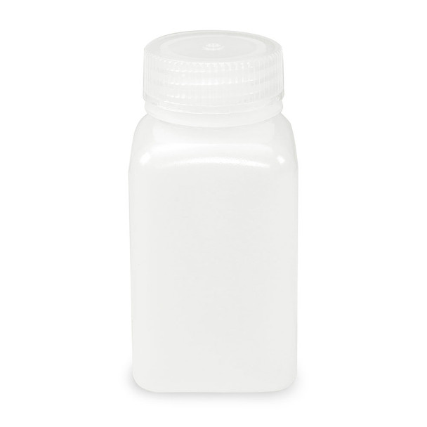 Bottle, Wide Mouth, Square, HDPE, Attached PP Screw Cap, 175mL, 12/Pack