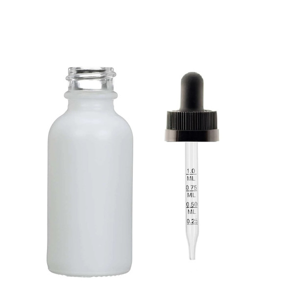 2 Oz Matt White Glass Bottle w/ Black Child Resistant Calibrated Dropper