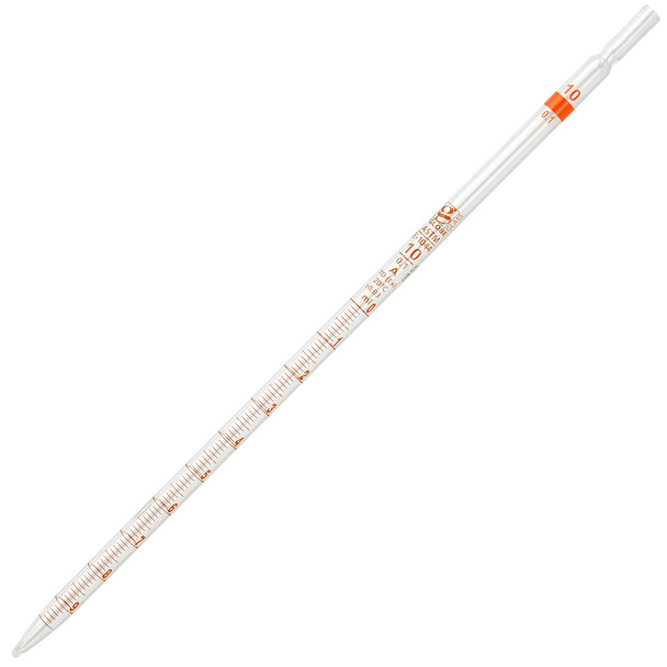 Pipette, Serological, Globe Glass, Reusable, 10mL, Class A, To Deliver (TD), 0.1 Graduations, Orange Band, 6/Box