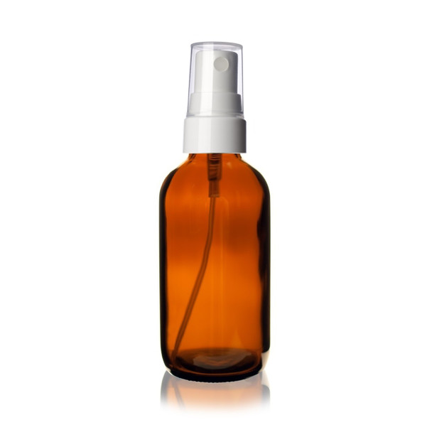 4 oz AMBER Glass Bottle w/ White Smooth Fine Mist Sprayer