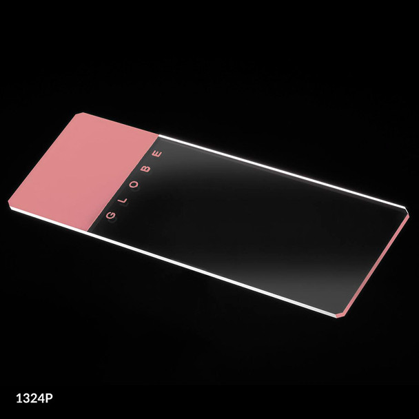 Microscope Slides, Glass, 25 x 75mm, 90?ø Ground Edges with Safety Corners, Pink Frosted, 72/Box, 20 Boxes/Case (10 Gross)
