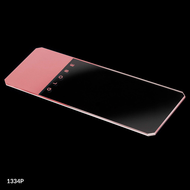 Microscope Slides, Glass, 25 x 75mm, 45° Beveled Edges, Clipped Corners, Pink Frosted, 72/Box, 20 Boxes/Case (10 Gross)