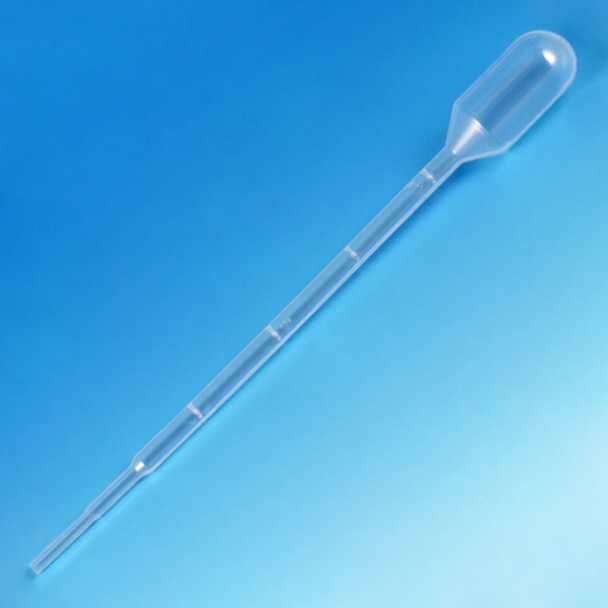 Transfer Pipet, 3.0mL, Small Bulb, Graduated to 1mL, 140mm, STERILE, Individually Wrapped, Cellophane Wrap, 100/Pack