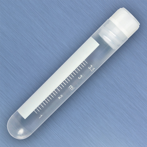 CryoCLEAR vials, 4.0mL, STERILE, Internal Threads, Attached Screwcap with Co-Molded Thermoplastic Elastomer (TPE) Sealing Layer, Round Bottom, Printed Graduations, Writing Space and Barcode, 50/Bag