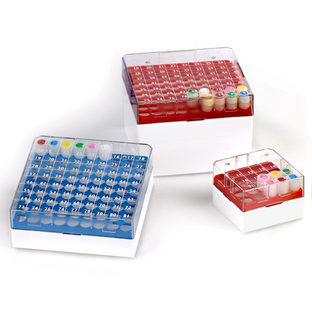 BioBOX 25, for 1.0mL and 2.0mL CryoCLEAR vials, Polycarbonate (PC), Holds 25 vials (5x5 format), Printed Lid, Pack Includes a CryoClear Tube Picker, RED