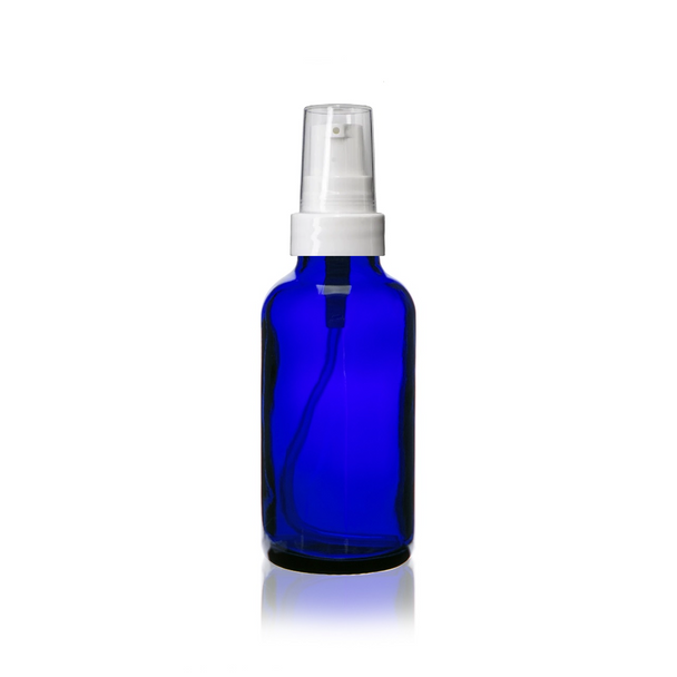 1 oz Cobalt BLUE Glass Bottle w/ White Smooth Treatment Pump