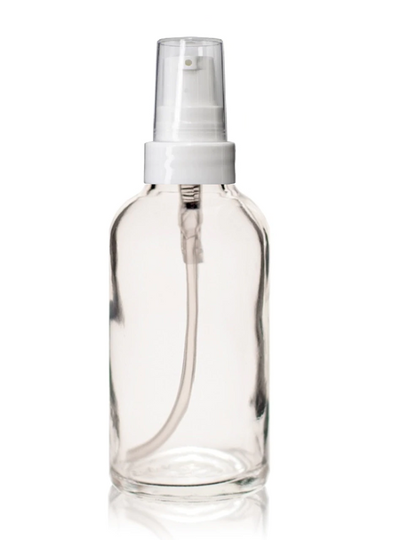 1 oz CLEAR Glass Bottle - w/ White Smooth Treatment Pump