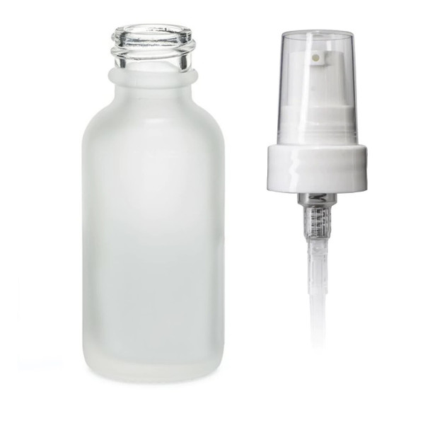 1 oz Frosted Glass Bottle w/ White Smooth Treatment Pump