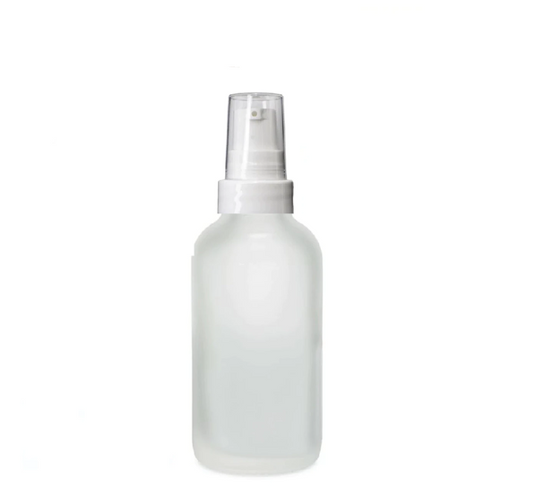 2 Oz Frosted Glass Bottle w/ White Smooth Treatment Pump
