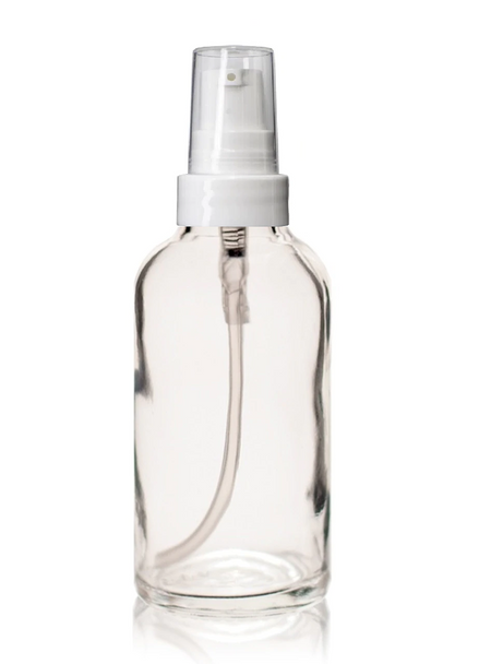 2 oz CLEAR Glass Bottle - w/ White Smooth Treatment Pump