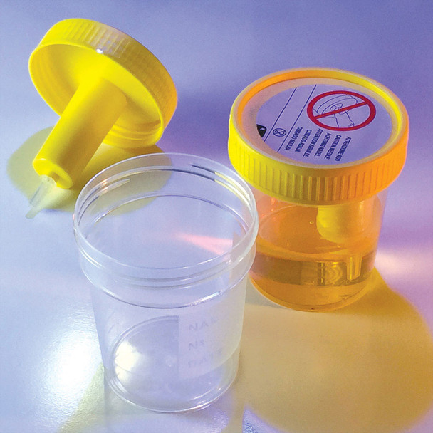 TransferTop Urine Collection Cup with Integrated Transfer Device, 4oz (120mL), Graduated to 100mL, STERILE- Case of 300