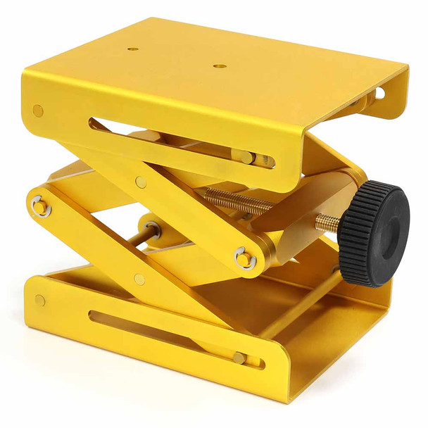 Lab Jack, Heavy Duty, Metal, Large, Yellow, Base: 5.9" x 4.75" (150 x 121mm), Minimum Height: 3.1" (78mm), Maximum Height: 10.9" (278mm), Load Capacity: 175 lbs. (80 kgs)