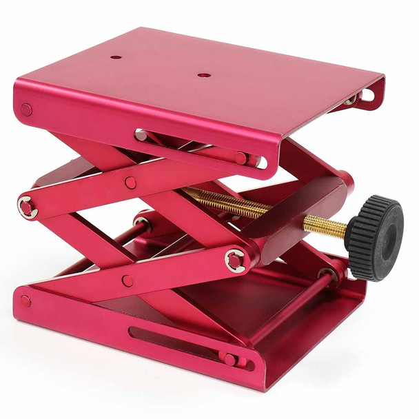 Lab Jack, Heavy Duty, Metal, Medium, Red, Base: 5.5" x 4.7" (140 x 120mm), Minimum Height: 2.3" (58mm), Maximum Height: 9.5" (242mm), Load Capacity: 110 lbs. (50 kgs)