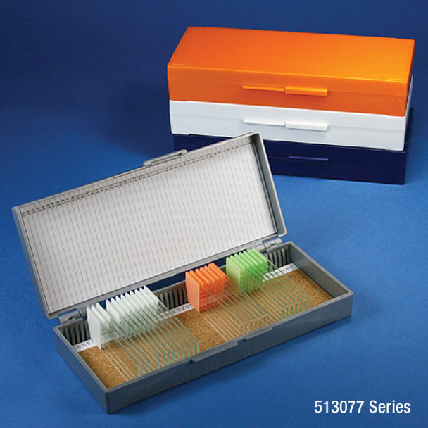 Slide Box for 50 Slides, Cork Lined, 5 Assorted Colors (Gray, Blue, Dark Gray, Orange and White)