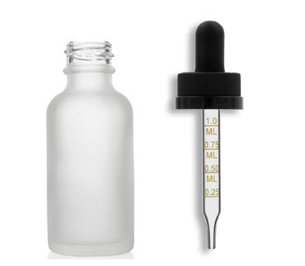 1 oz FROSTED Glass Bottle w/ Black Child Resistant Calibrated Dropper