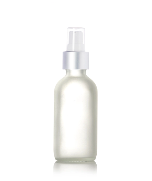 4 Oz Frosted Glass Bottle 24-400 neck w/ Silver White Treatment Pump