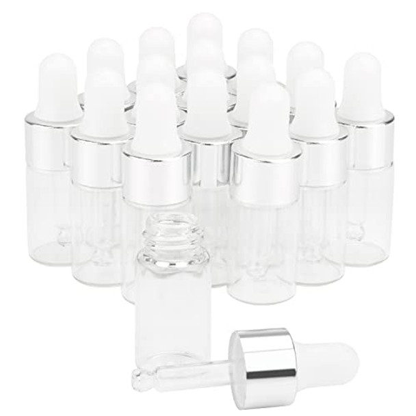 15 Pcs Clear Glass Dropper Bottles Essential Oil Bottles Refill Sample Vials Aromatherapy Perfume Liquid Glass Bottles With Eye Dropper&Silver Lids (3ml)