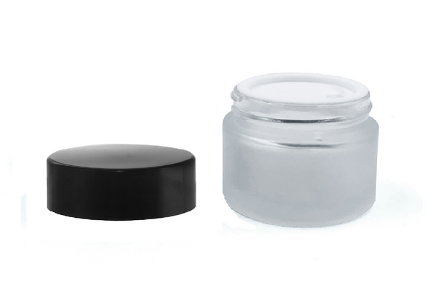 50ml Glass Frosted Cream Jar w/ Black Cap and Insert