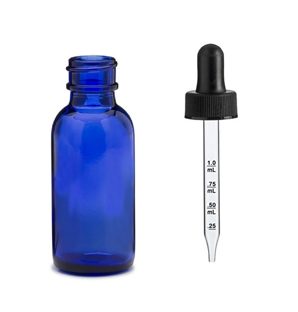 2 oz Cobalt Blue Glass Bottle w/ Black Calibrated Dropper