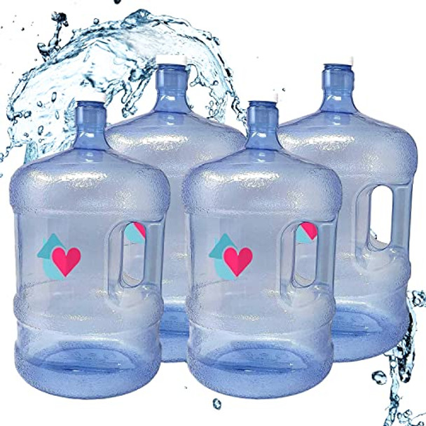 LavoHome 5 Gallon Water Bottle With Screw Cap, Reusable 5 Gallon Water Container With Easy Grip Handle, BPA Free Water Jug for Home or Camping, 5 Gallon Water Storage Containers, Set of 4