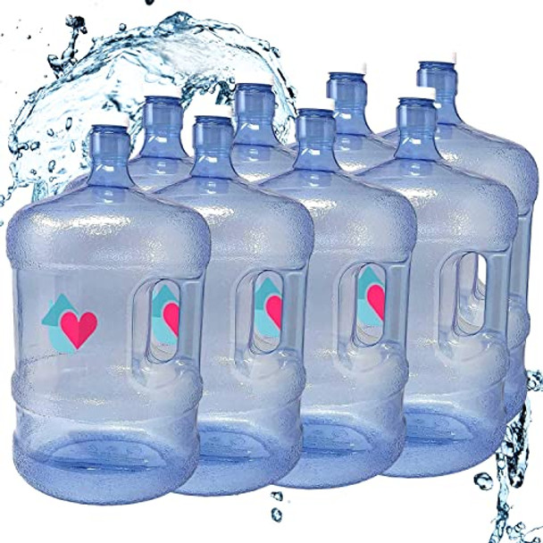 LavoHome 5 Gallon Water Bottle With Screw Cap, Reusable 5 Gallon Water Container With Easy Grip Handle, BPA Free Water Jug for Home or Camping, 5 Gallon Water Storage Containers, Set of 8