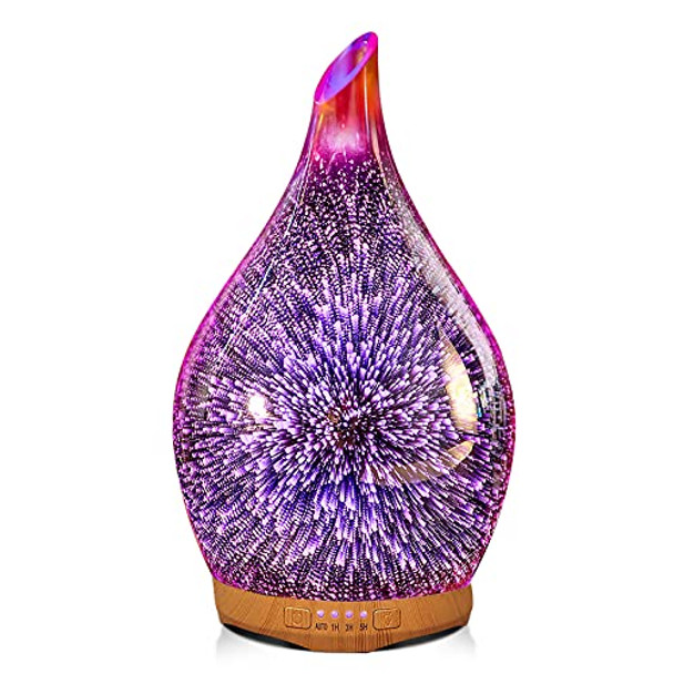 Porseme 280ml Essential Oil Diffuser, 3D Glass Aromatherapy Diffusor, Ultrasonic Cool Mist BPA Free Aroma Humidifier with Timer and Color Changing Function, Waterless Shut-Off for Home Office Room