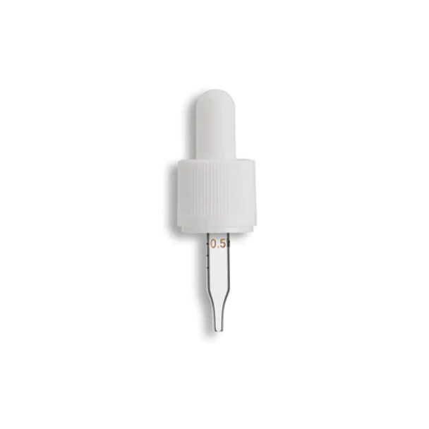 18-415 White Tamper Evident/Child Resistant Dropper Assembly- Graduated 49mm Length- Pack of 200