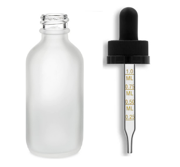 2 oz Frosted Glass Bottle w/ Black Child Resistant Calibrated Dropper