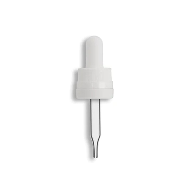 18-415 White Tamper Evident/Child Resistant "Superdropper" Dropper Assembly- Clear 66mm Length- Pack of 200