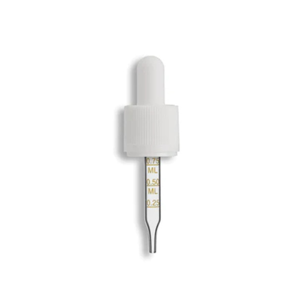 18-415 White Tamper Evident/Child Resistant Dropper Assembly- Graduated 66mm Length- Pack of 200