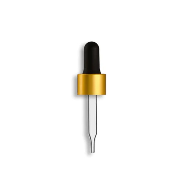 18-415 Matte Gold Standard Dropper Assembly w/ Black Bulb- Clear 66mm Length- Pack of 108