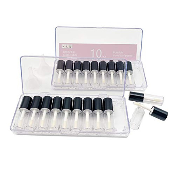 KaiLeQi Empty lip gloss tubes with wand,3.5ml black cap mini refillable lip gloss containers,DIY lip gloss making kit,With 2PCS box&2PCS Funnel & 20PCSRubber Stoppers (20PCS in two boxes)