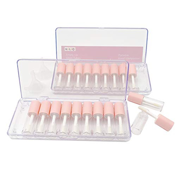 KaiLeQi Pink lip gloss tubes with wand empty bottles 3.5ml Clear Mini Refillable lip gloss containers DIY lip gloss making kit&Funnel & Rubber Stoppers (20PCS in two boxes)