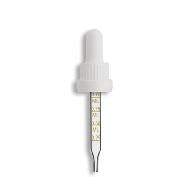 18-415 White Tamper Evident Dropper Assembly- Graduated 76mm Length- Pack of 200