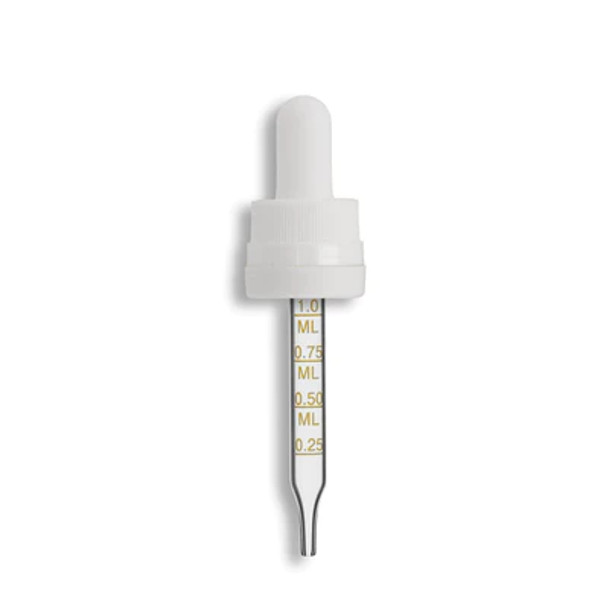 18-415 White Tamper Evident/Child Resistant "Superdropper" Dropper Assembly- Graduated 76mm Length- Pack of 200