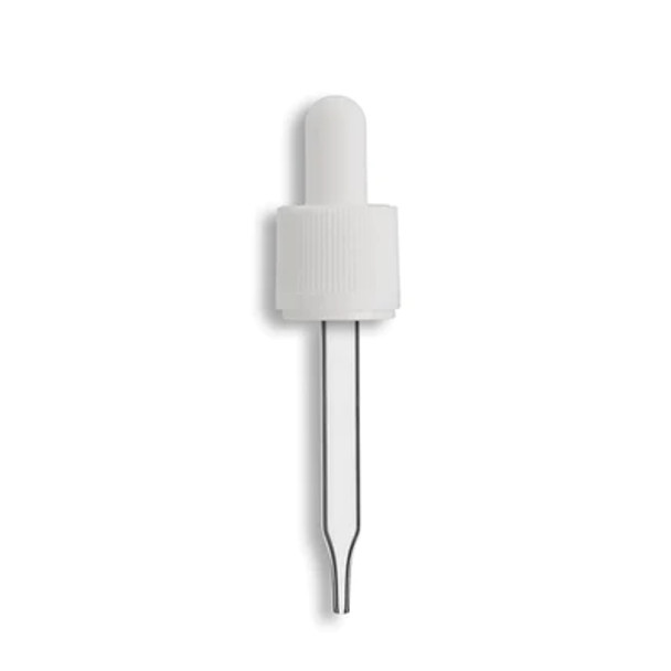 18-415 White Tamper Evident/Child Resistant Dropper Assembly- Clear 89mm Length- Pack of 200