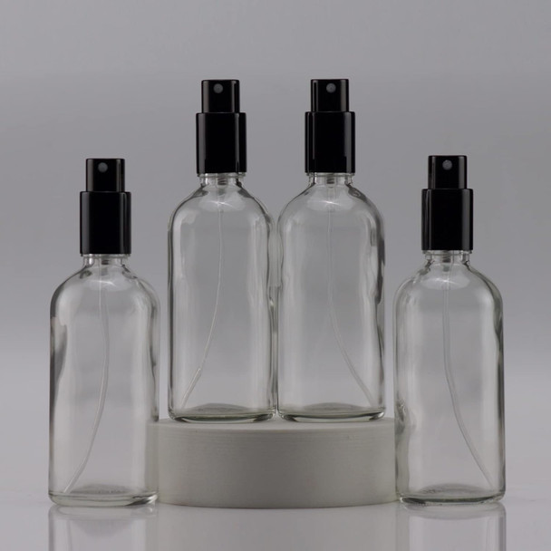 100 ml Clear Glass Euro Glass Bottle w/ Black Metal Sprayer