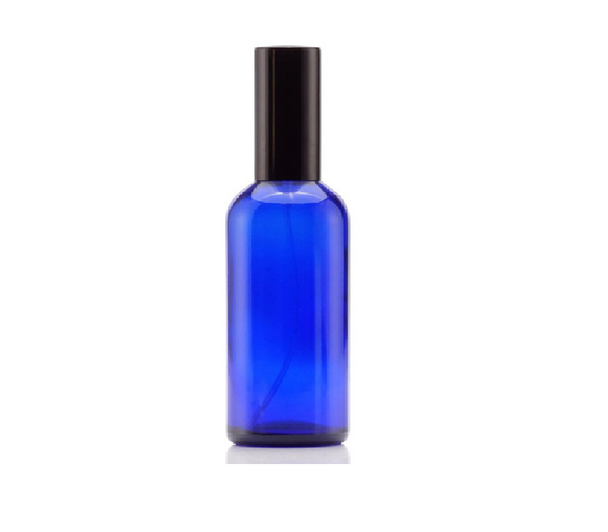 100 ml Blue Euro Glass Bottle w/ Black Metal Sprayer