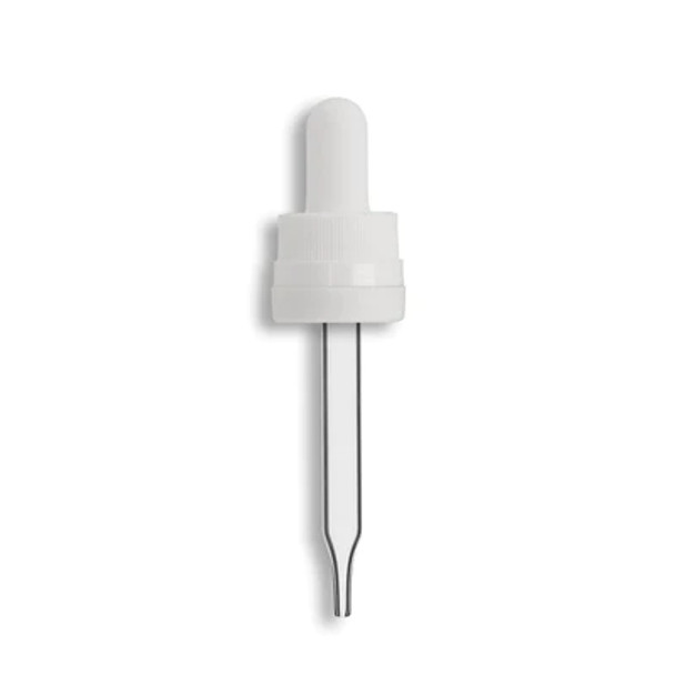 18-415 White Tamper Evident/Child Resistant Dropper Assembly- Clear 91mm Length- Pack of 200