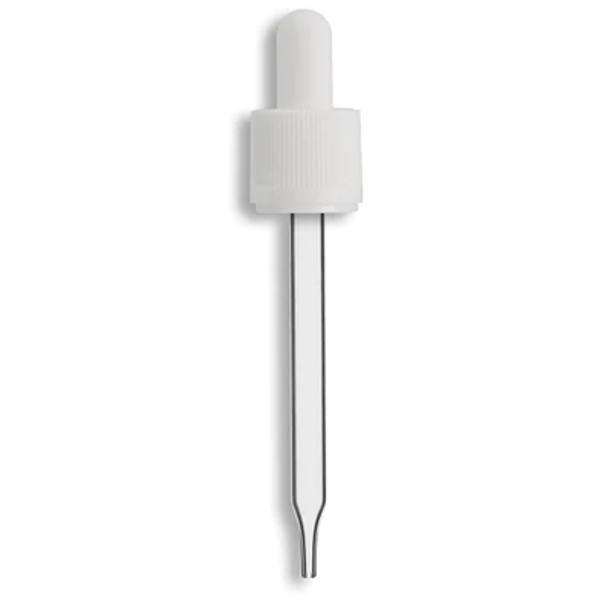 18-415 White Tamper Evident/Child Resistant Dropper Assembly- Clear 110mm Length- Pack of 200