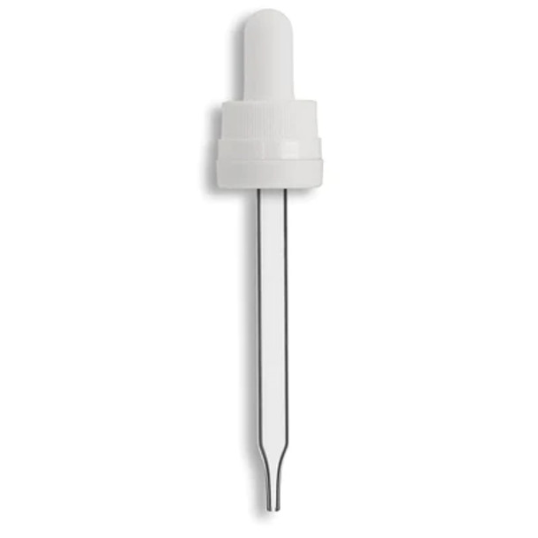 18-415 White Tamper Evident/Child Resistant "Superdropper" Dropper Assembly- Clear 110mm Length- Pack of 200