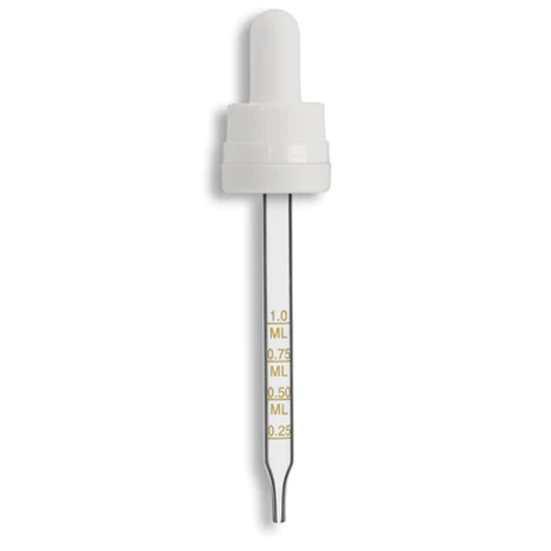 18-415 White Tamper Evident/Child Resistant "Superdropper" Dropper Assembly- Graduated 110mm Length- Pack of 200