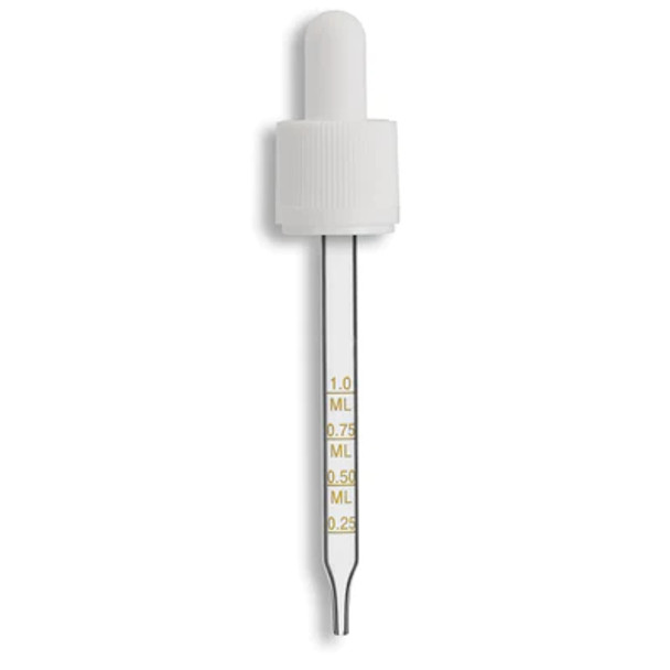 18-415 White Tamper Evident/Child Resistant Dropper Assembly- Graduated 110mm Length- Pack of 200