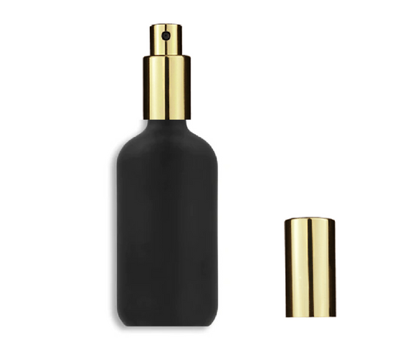 100ml  Miron  Black Euro Glass Bottle w/ Shiny Gold Sprayer- Case of 96