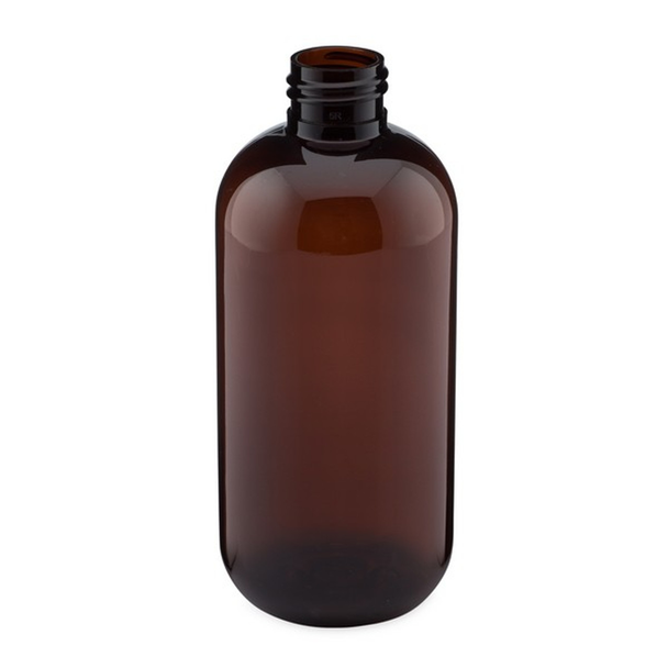 8 oz Amber PET Plastic Boston Round Bottles (Cap Not Included)
