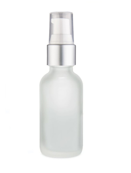 2 oz Frosted Glass Bottle w/ Matte silver and White Treatment Pump