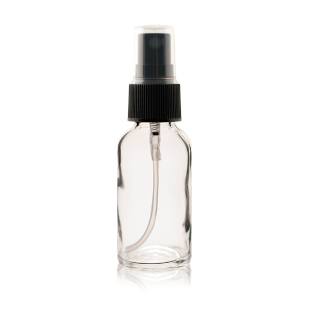 1 oz Clear Euro Glass Bottle w/ Black Fine Mist Sprayer