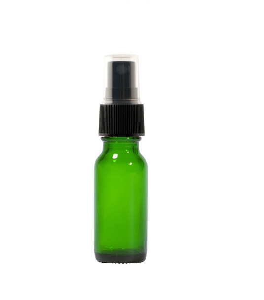 1/2 oz Green Glass Euro Dropper Bottles w/ Black Fine Mist Sprayer- Case of 468